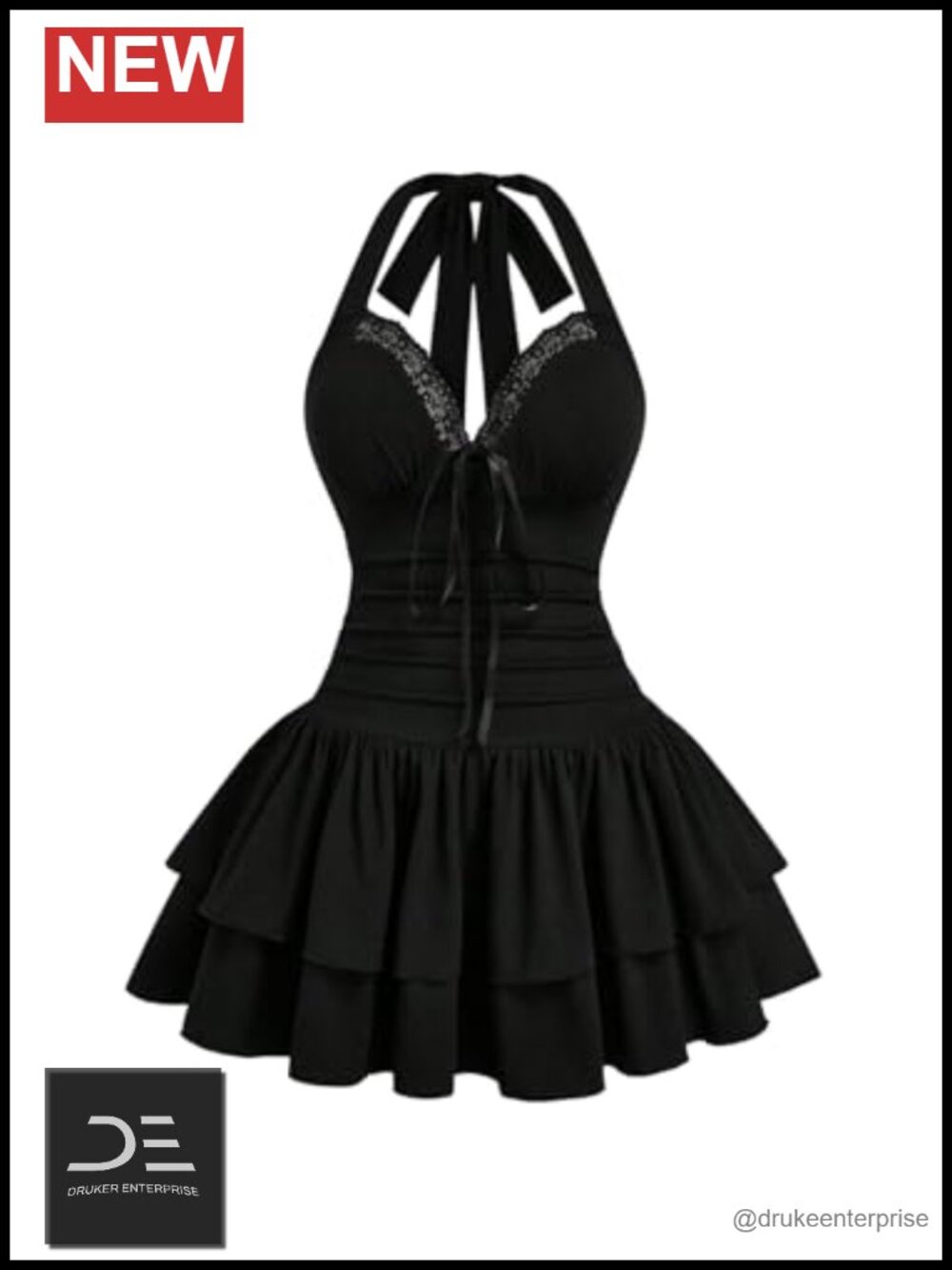 Women's Plus Size Halter Mini Dress Lace Open Back Tie Front A-Line Summer